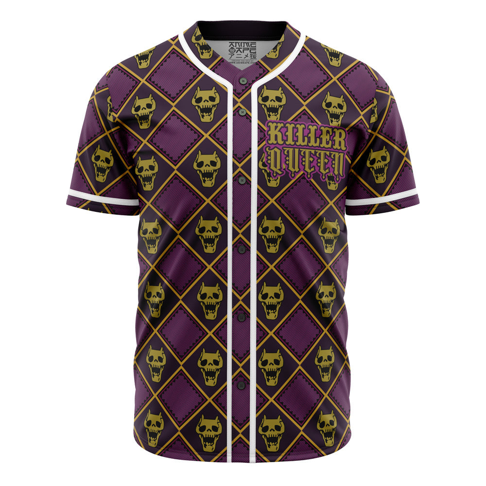 Skull Pattern Baseball Jersey - Bold Purple 'Killer Queen' Design - Unisex Fashion Tee