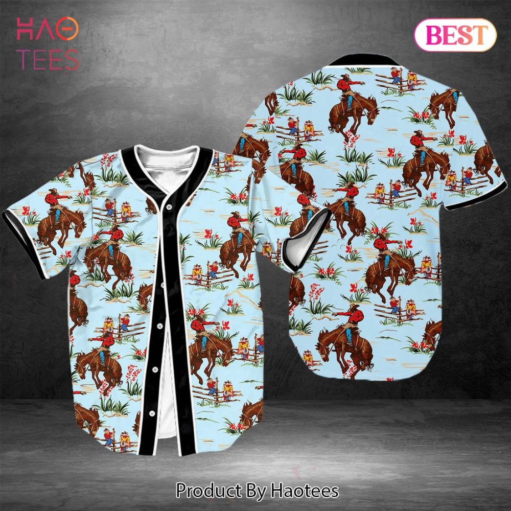 Retro Cowboy Print Baseball Jersey Shirt - Vintage Western Style Top For Men