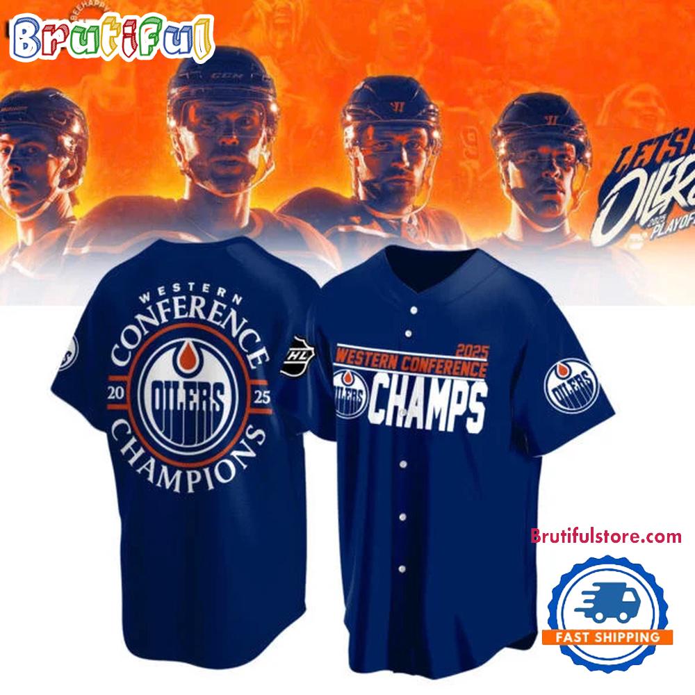 Edmonton Oilers 2025 Western Conference Champions 3D Printed Baseball Jersey