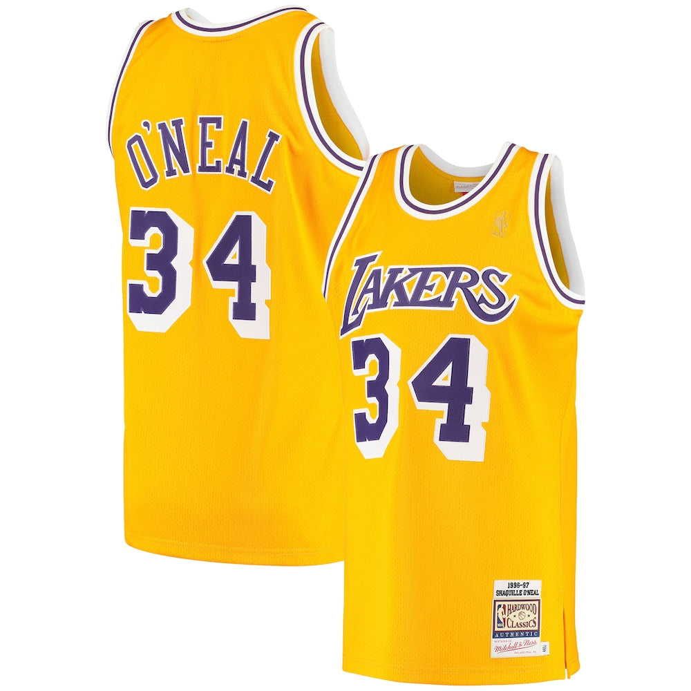 Shaquille Oneal Gold Los Angeles Lakers 199697 Hardwood Classics Jersey | Stitched Jersey RTJS 11804