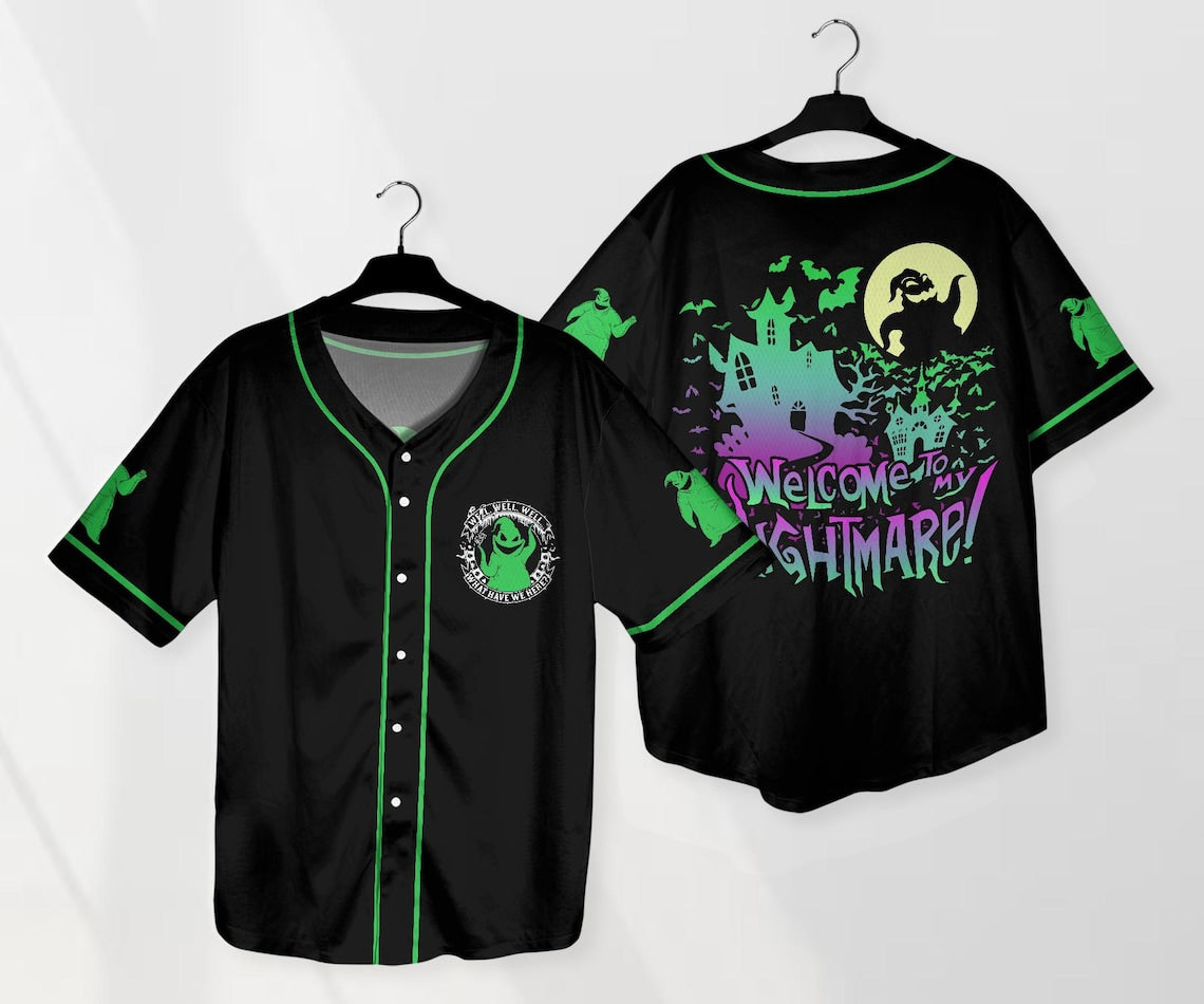 Spooky Baseball Jersey - 'Welcome To My Nightmare' , Halloween Graphic Tee