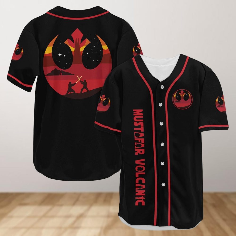 Mustafar Volcanic Baseball Jersey – Galactic Battle Design, Unisex, Black &amp; Red