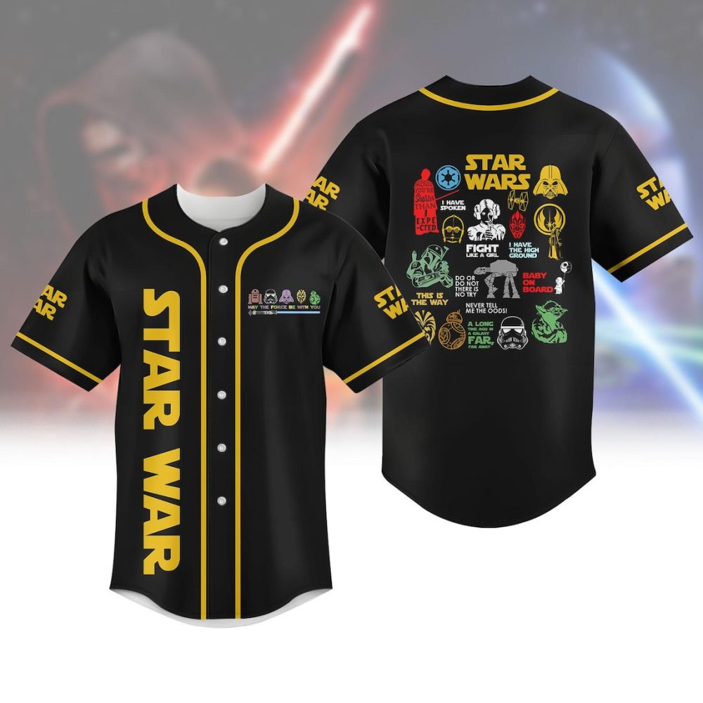 Star Wars Baseball Jersey - Iconic Characters &amp; Quotes Design For Fans