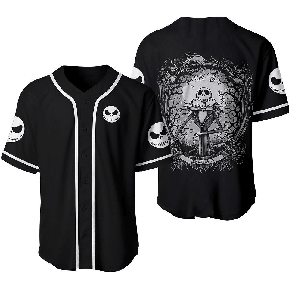 Jack Skellington Black Baseball Jersey – Halloween Themed Fan Apparel