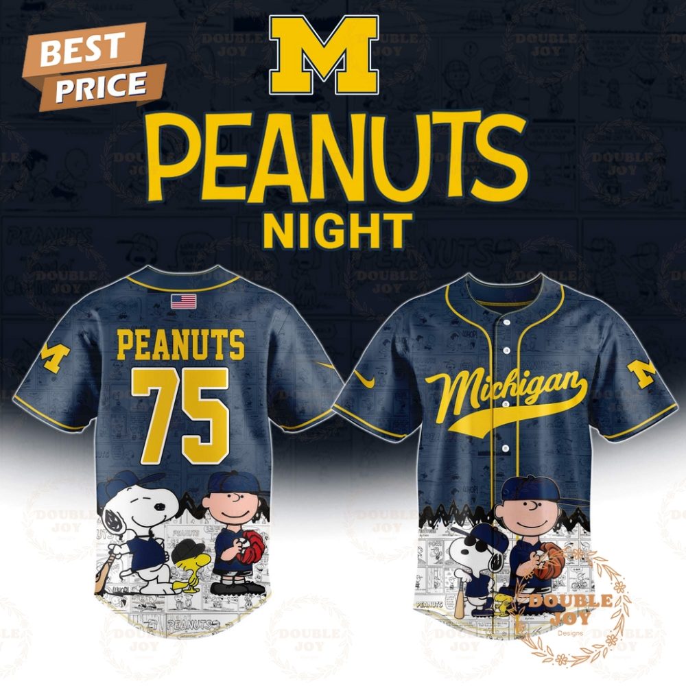Michigan Wolverines Ncaa Peanuts Night 75Th Anniversary Baseball Jersey