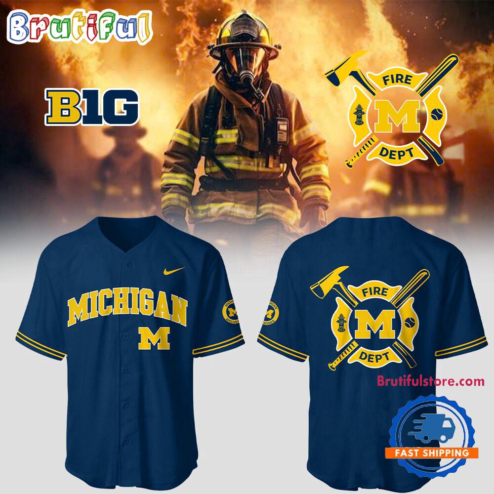 Michigan Wolverines X Firefighter Appreciation Night Baseball Jersey