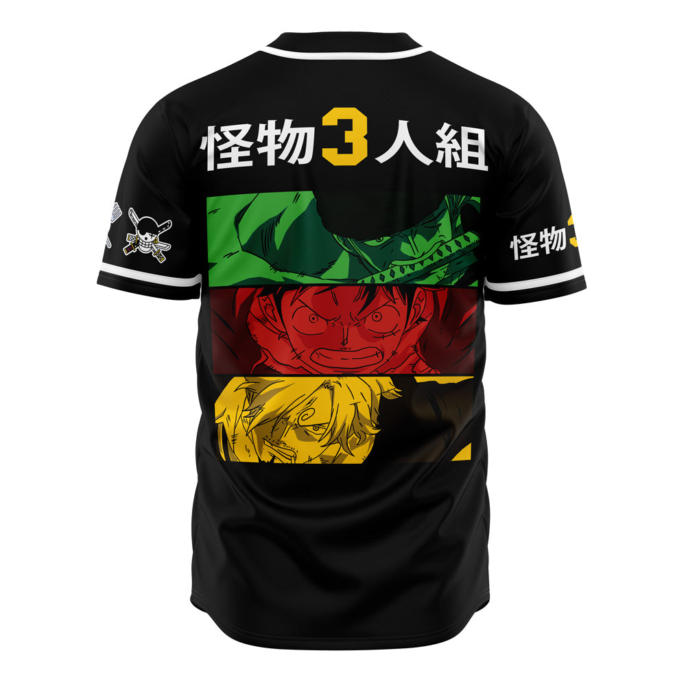 Anime-Inspired 'Monster Trio' Black Baseball Jersey – Bold Design, Perfect Gift For Fans!