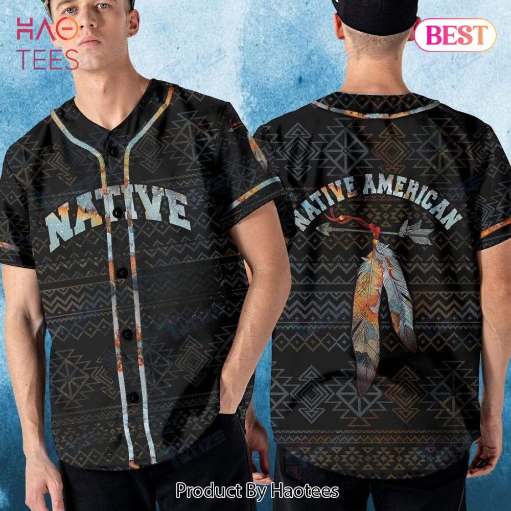 Tribal Pattern Native American Baseball Jersey - Unique Feather Design