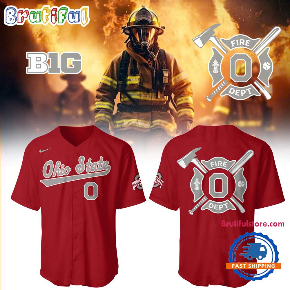 Ohio State Baseball X Firefighter Appreciation Night Red Jersey Shirt