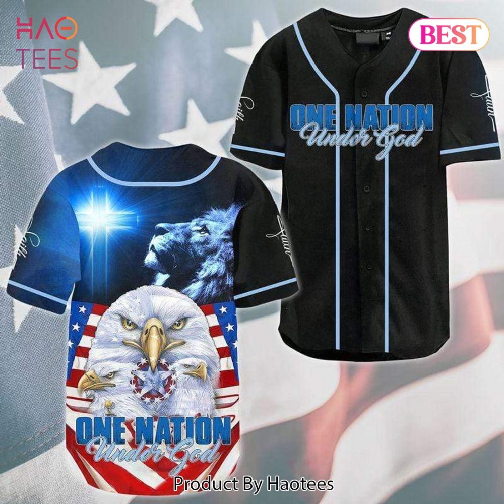Patriotic Baseball Jersey - One Nation Under God Design - Bold Eagle &amp; Lion Graphics