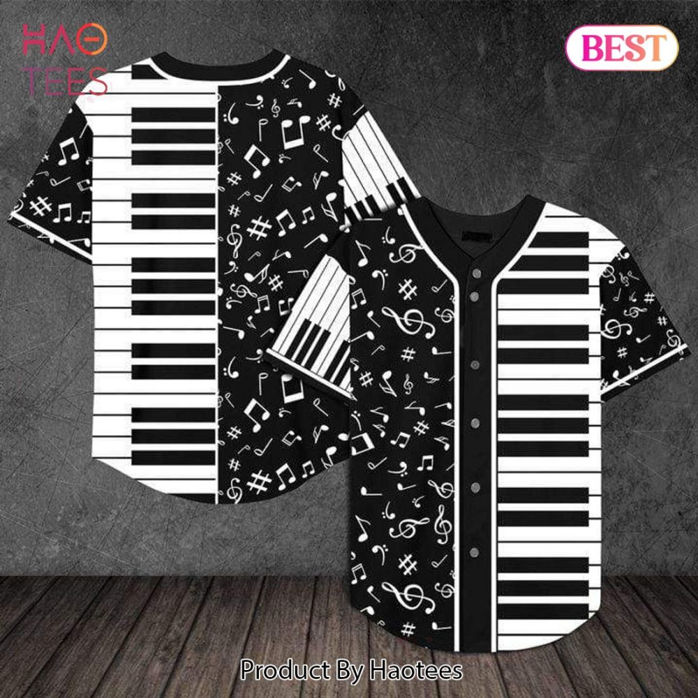 Musical Notes &amp; Piano Keys Baseball Jersey - Unique Graphic Tee For Music Lovers