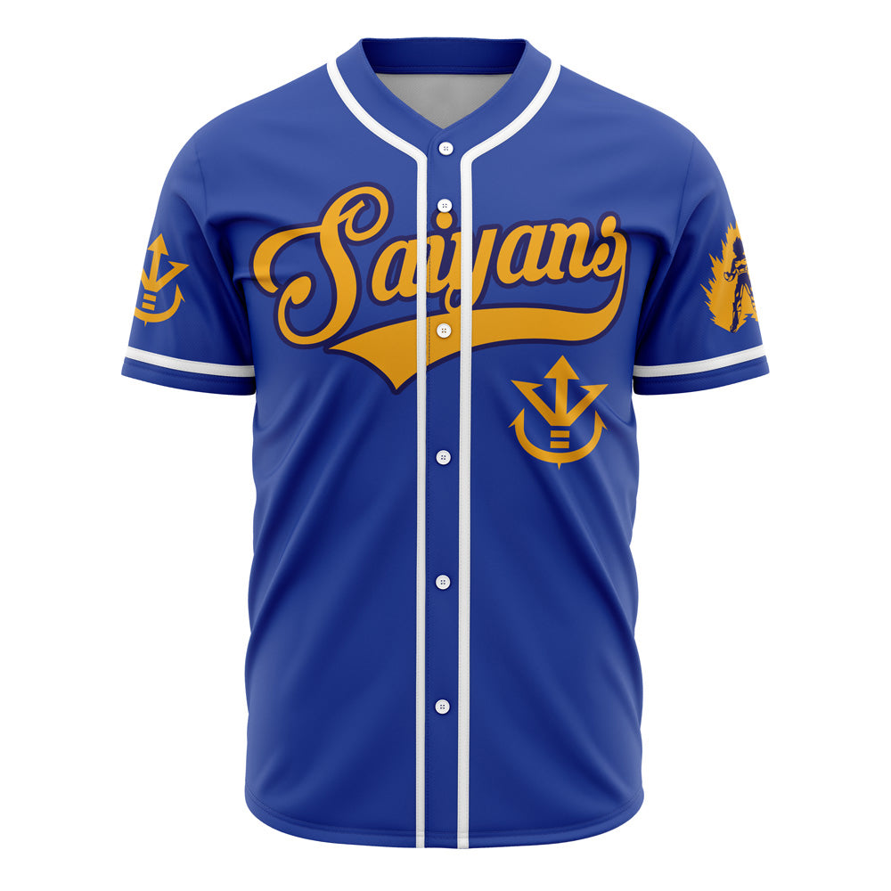Dragon-Themed Blue Baseball Jersey - Unleash Your Inner Saiyan Warrior!
