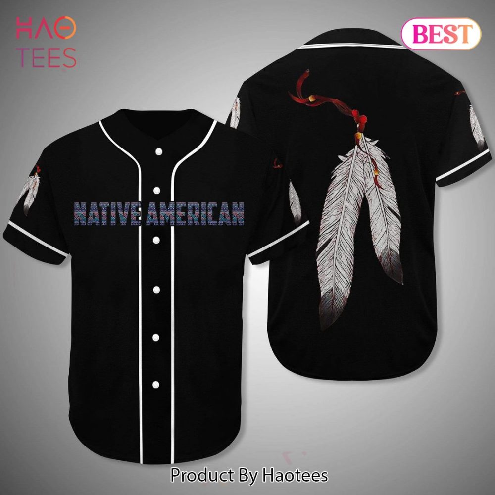 Native American Feather Baseball Jersey - Unique Black Design For Culture Lovers