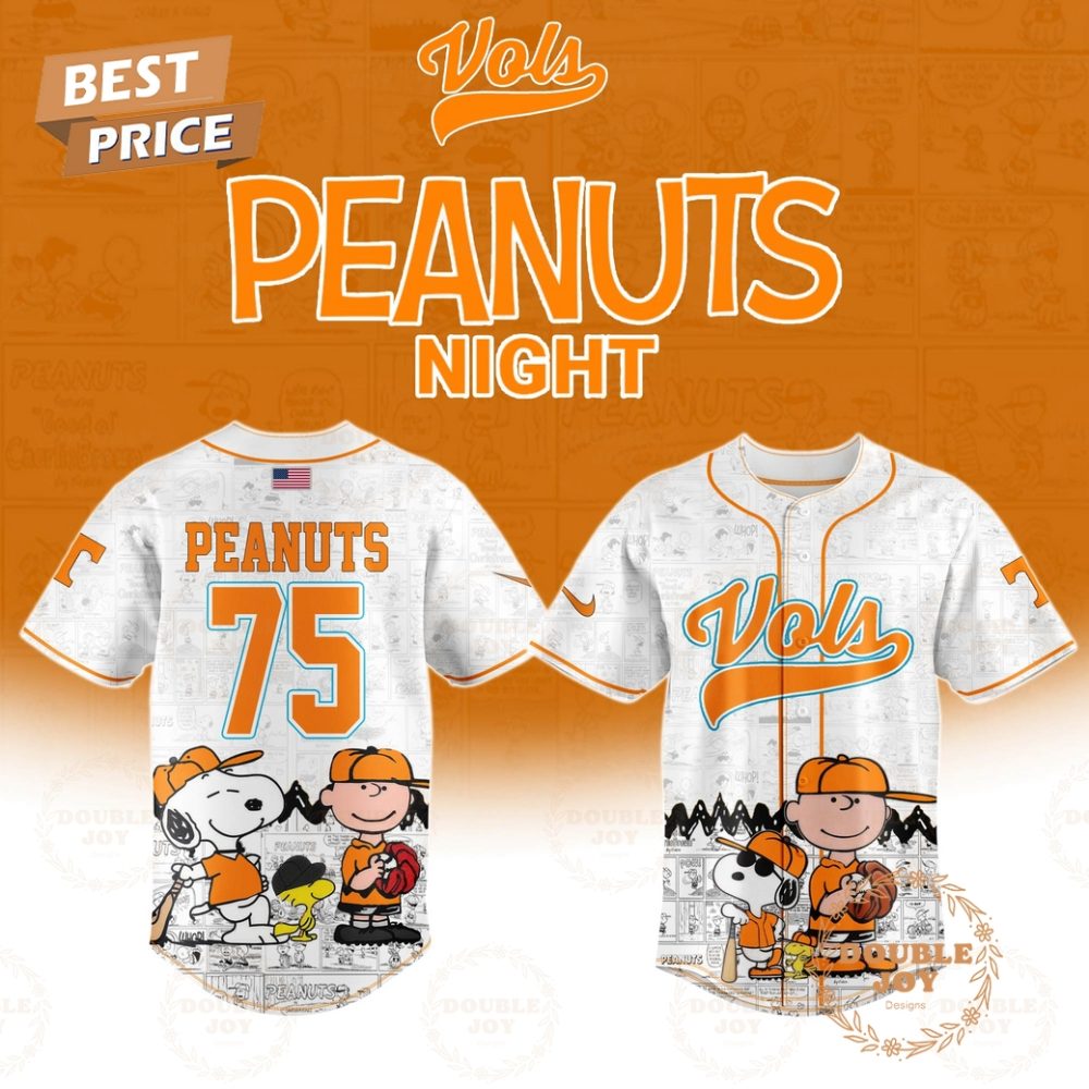 Tennessee Volunteers Ncaa Peanuts Night 75Th Anniversary Baseball Jersey