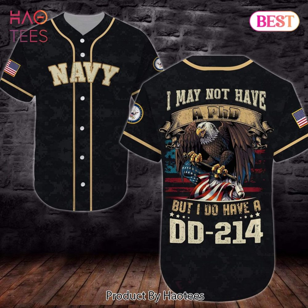 Navy Veteran Baseball Jersey - Proud Dd-214 Design With Eagle &amp; Flag Graphics